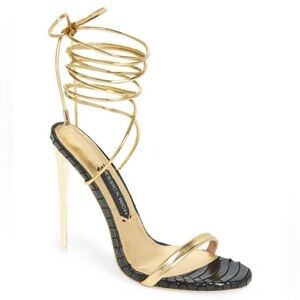 Jessica Rich Elegant Gold and Black Metallic Drip Heels
